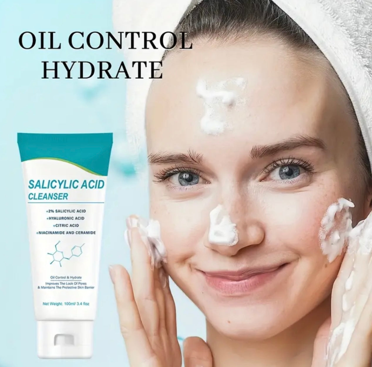 Salicylic Acid Cleanser, Moisturizing Facial Wash, with Hyaluronic Acid, Niacinamide, Citric Acid, And Ceramide, for Deep Cleansing, Unisex,